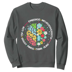 Embrace Neurodiversity Sweatshirt Neurodiverse Brain Autism Awareness ADHD Autistic TS02 Dark Heather Print Your Wear