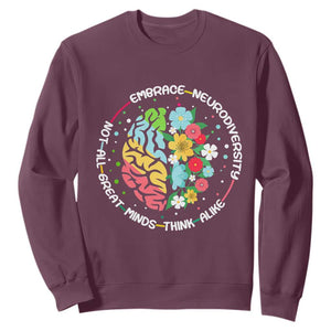Embrace Neurodiversity Sweatshirt Neurodiverse Brain Autism Awareness ADHD Autistic TS02 Maroon Print Your Wear