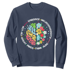 Embrace Neurodiversity Sweatshirt Neurodiverse Brain Autism Awareness ADHD Autistic TS02 Navy Print Your Wear