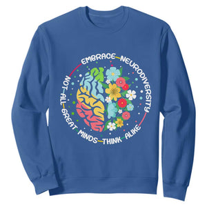 Embrace Neurodiversity Sweatshirt Neurodiverse Brain Autism Awareness ADHD Autistic TS02 Royal Blue Print Your Wear