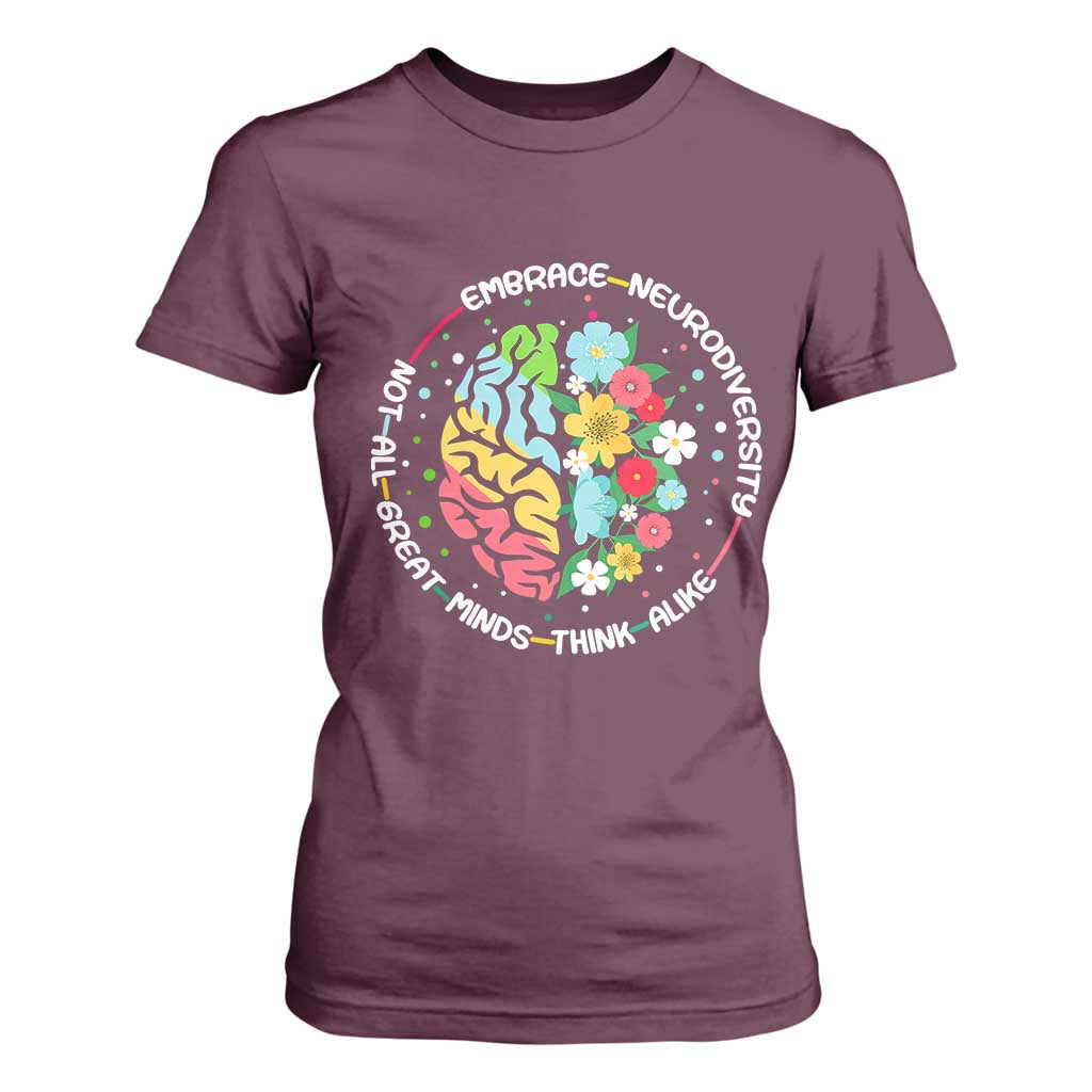 Embrace Neurodiversity T Shirt For Women Neurodiverse Brain Autism Awareness ADHD Autistic TS02 Maroon Print Your Wear