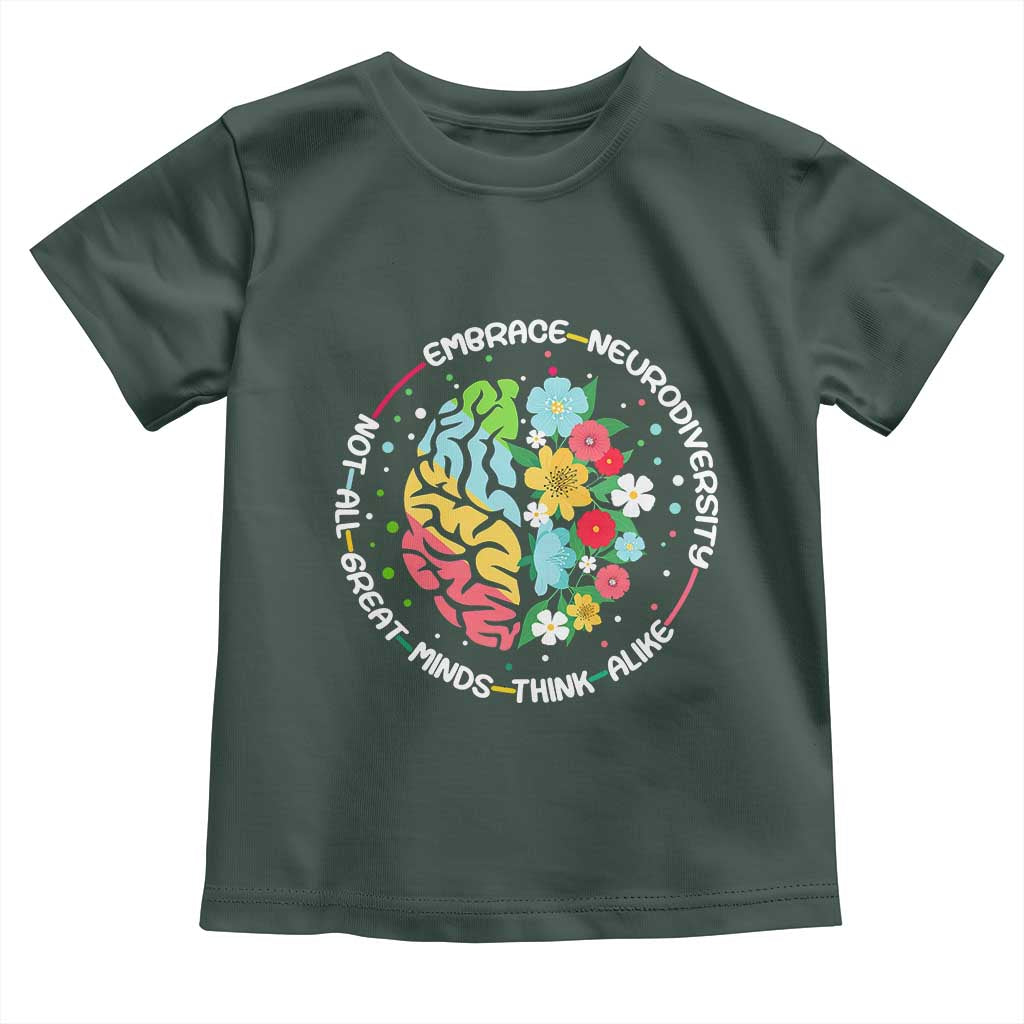 Embrace Neurodiversity Toddler T Shirt Neurodiverse Brain Autism Awareness ADHD Autistic TS02 Dark Forest Green Print Your Wear