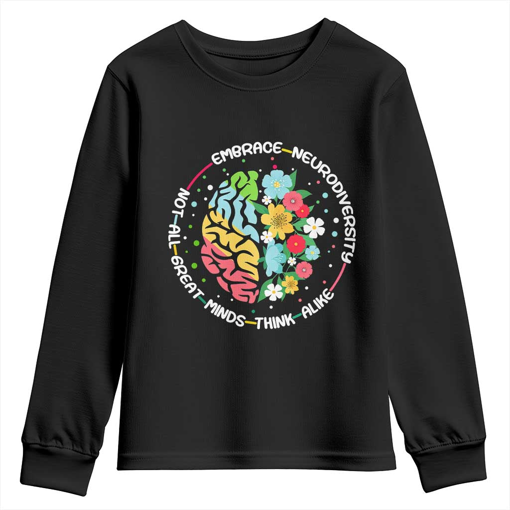 Embrace Neurodiversity Youth Sweatshirt Neurodiverse Brain Autism Awareness ADHD Autistic TS02 Black Print Your Wear