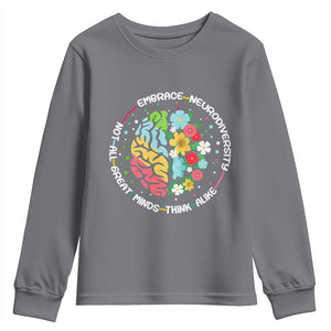 Embrace Neurodiversity Youth Sweatshirt Neurodiverse Brain Autism Awareness ADHD Autistic TS02 Charcoal Print Your Wear