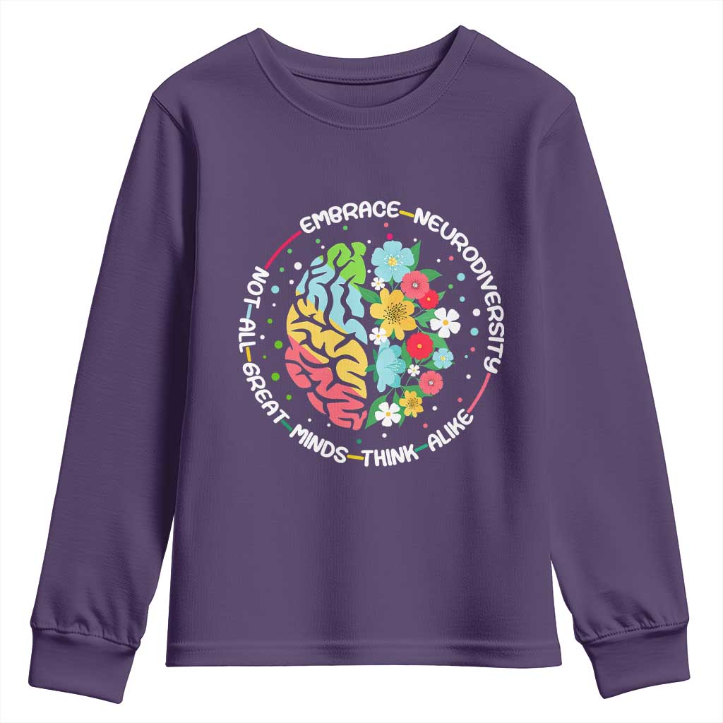 Embrace Neurodiversity Youth Sweatshirt Neurodiverse Brain Autism Awareness ADHD Autistic TS02 Purple Print Your Wear