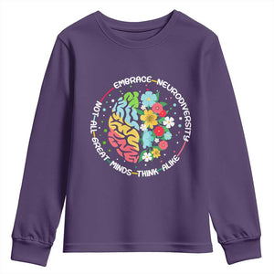 Embrace Neurodiversity Youth Sweatshirt Neurodiverse Brain Autism Awareness ADHD Autistic TS02 Purple Print Your Wear