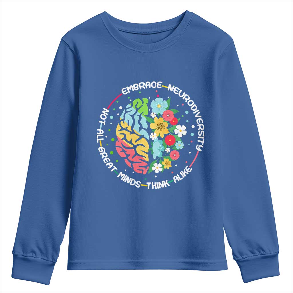 Embrace Neurodiversity Youth Sweatshirt Neurodiverse Brain Autism Awareness ADHD Autistic TS02 Royal Blue Print Your Wear