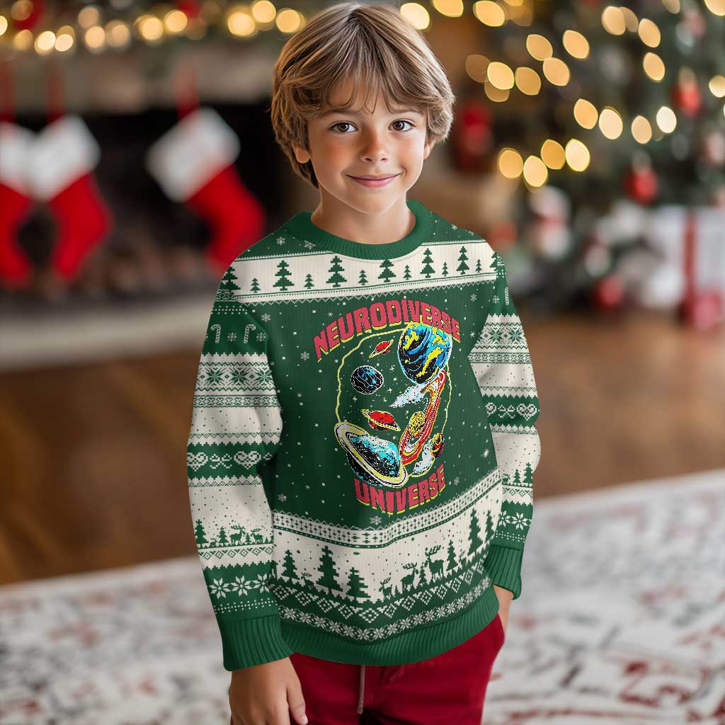 Neurodiverse Universe Ugly Christmas Sweater Neurodiversity Embrace ADHD Autism ASD TS02 Forest Green Beige Print Your Wear
