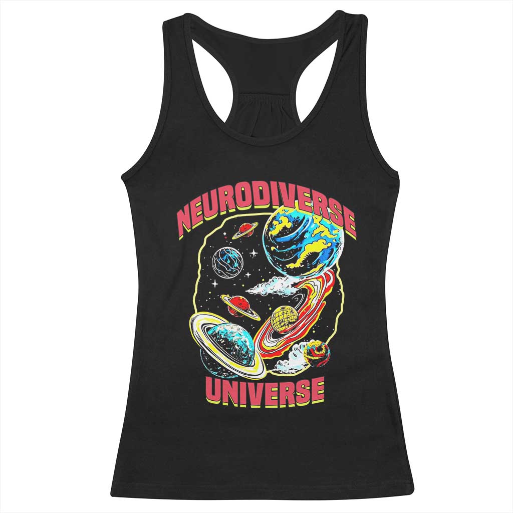 Neurodiverse Universe Racerback Tank Top Neurodiversity Embrace ADHD Autism ASD TS02 Black Print Your Wear