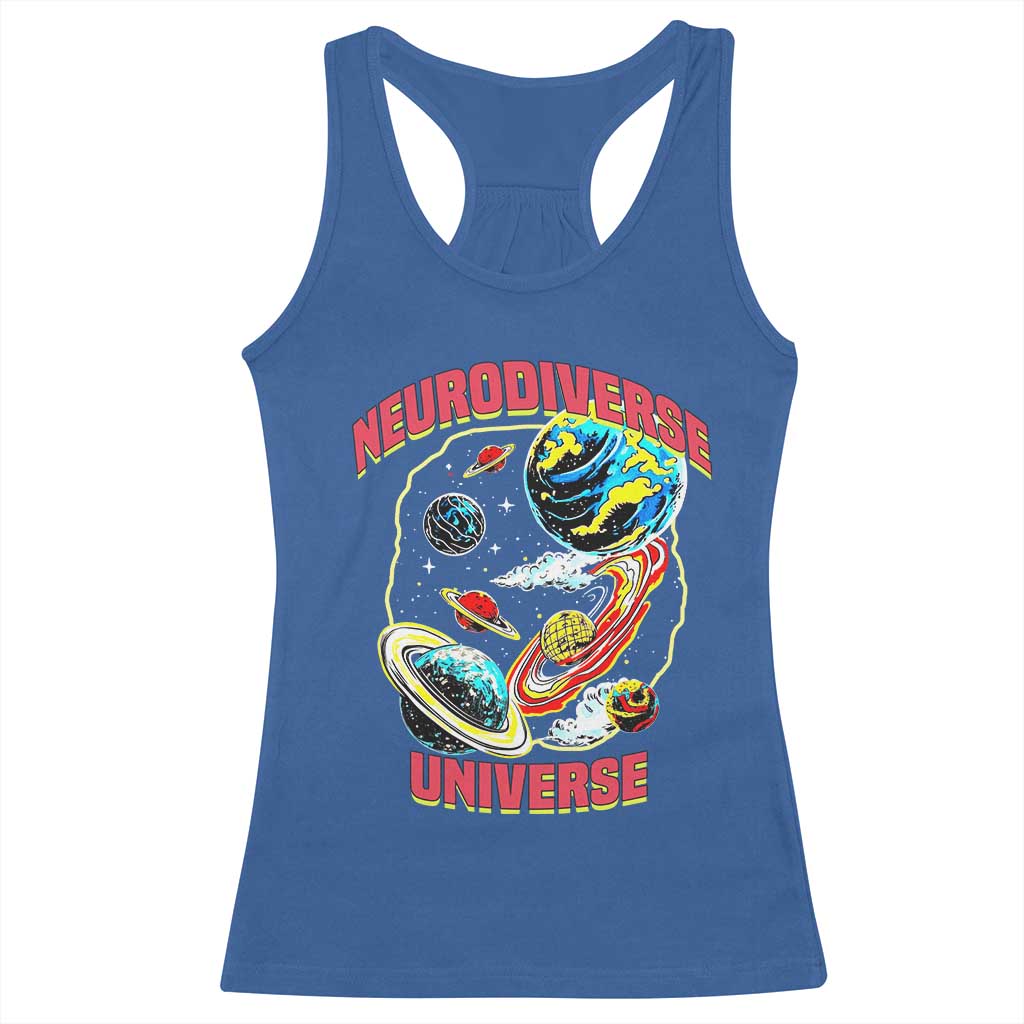 Neurodiverse Universe Racerback Tank Top Neurodiversity Embrace ADHD Autism ASD TS02 Royal Blue Print Your Wear