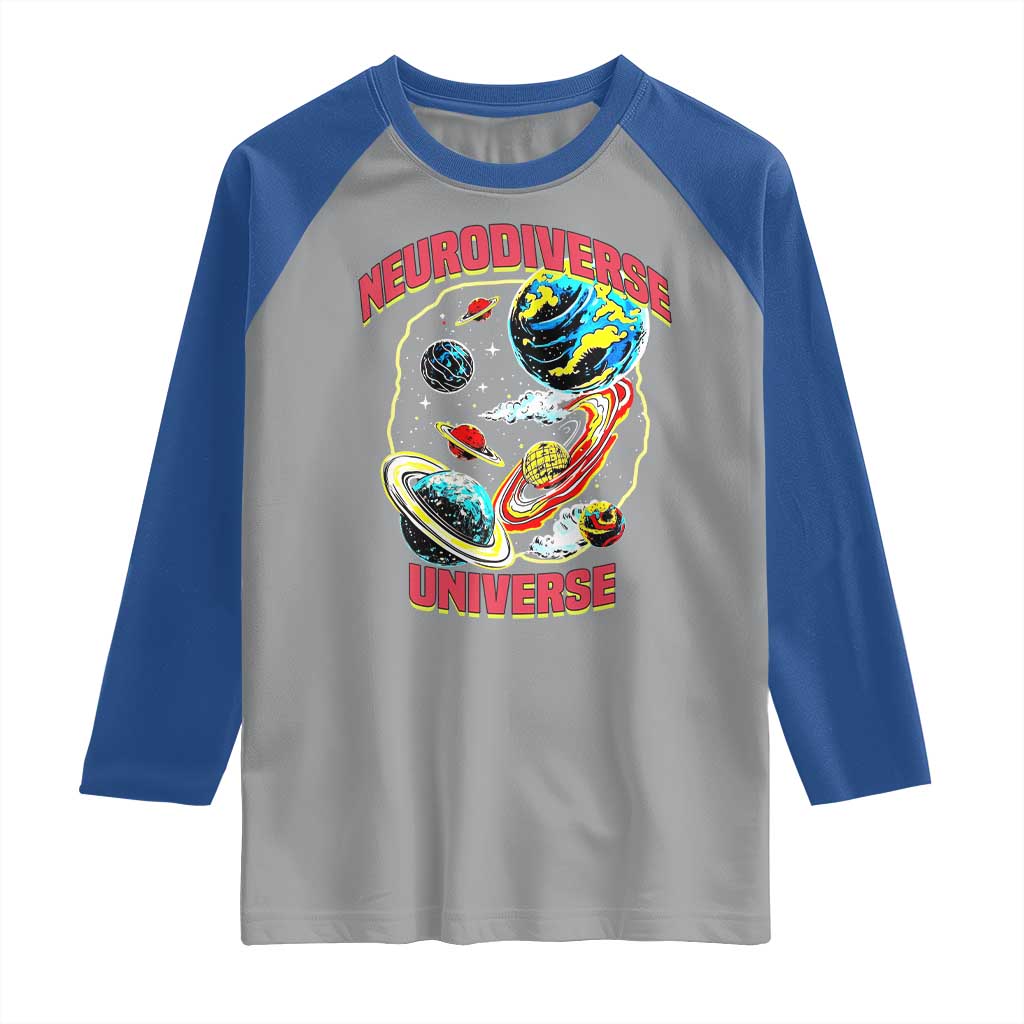Neurodiverse Universe Raglan Shirt Neurodiversity Embrace ADHD Autism ASD TS02 Sport Gray Royal Print Your Wear