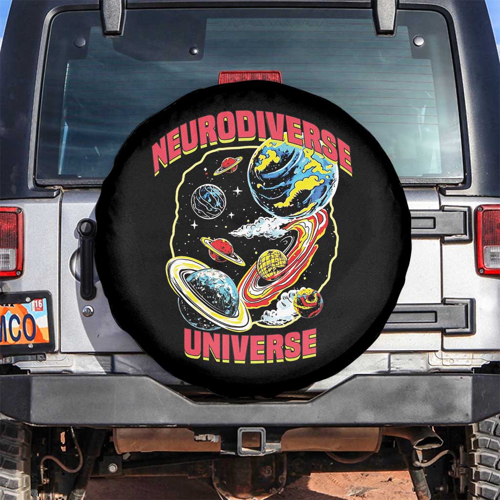 Neurodiverse Universe Spare Tire Cover Neurodiversity Embrace ADHD Autism ASD TS02 No hole Black Print Your Wear