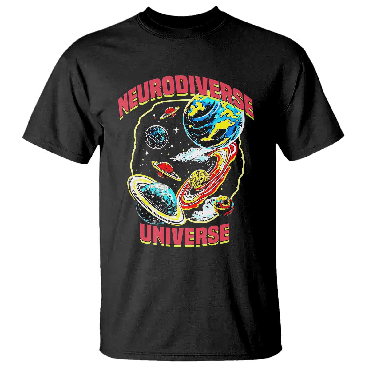 Neurodiverse Universe T Shirt Neurodiversity Embrace ADHD Autism ASD TS02 Black Print Your Wear