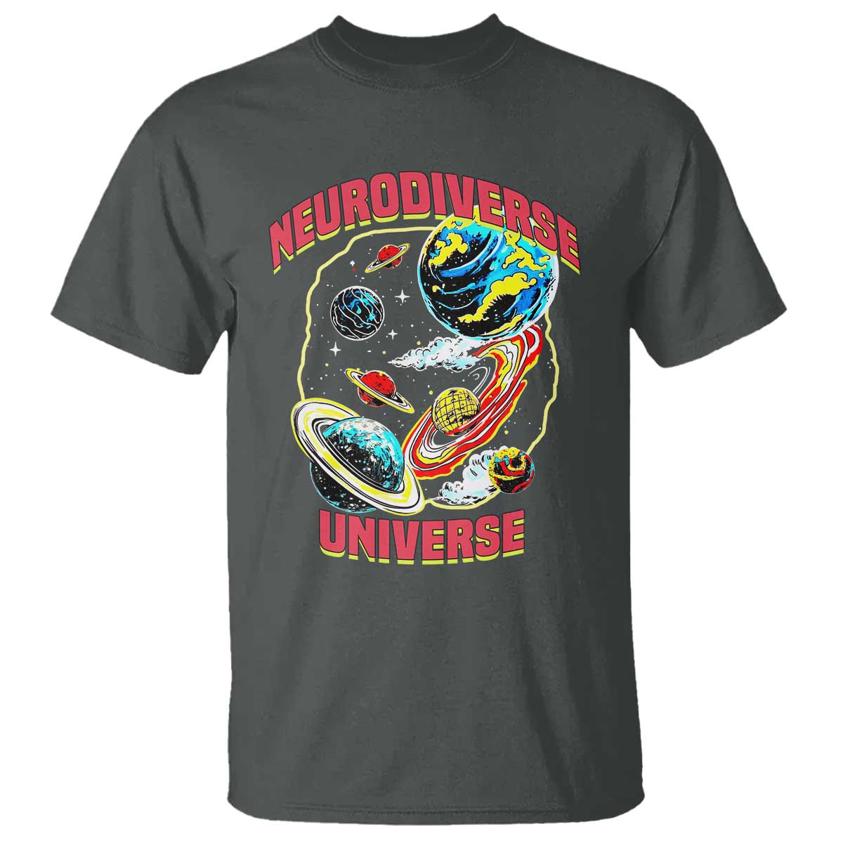 Neurodiverse Universe T Shirt Neurodiversity Embrace ADHD Autism ASD TS02 Dark Heather Print Your Wear
