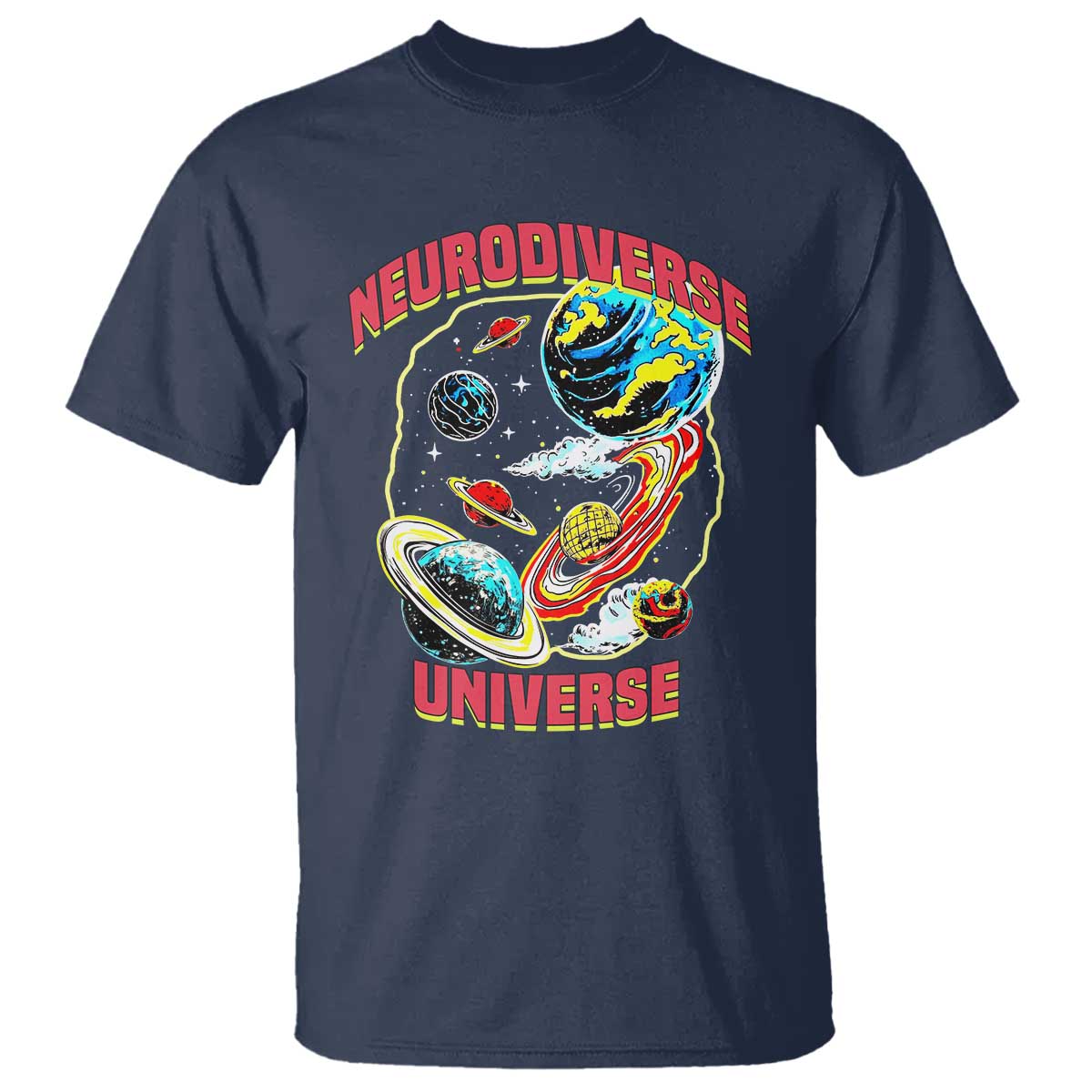 Neurodiverse Universe T Shirt Neurodiversity Embrace ADHD Autism ASD TS02 Navy Print Your Wear