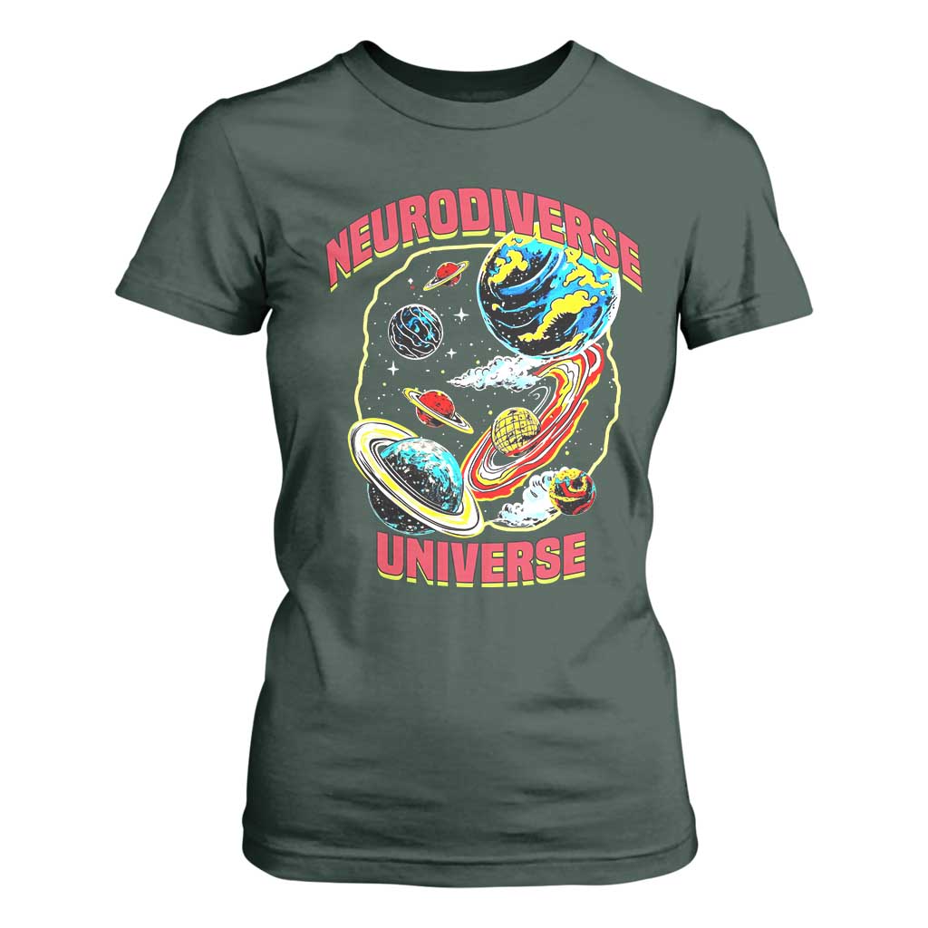 Neurodiverse Universe T Shirt For Women Neurodiversity Embrace ADHD Autism ASD TS02 Dark Forest Green Print Your Wear
