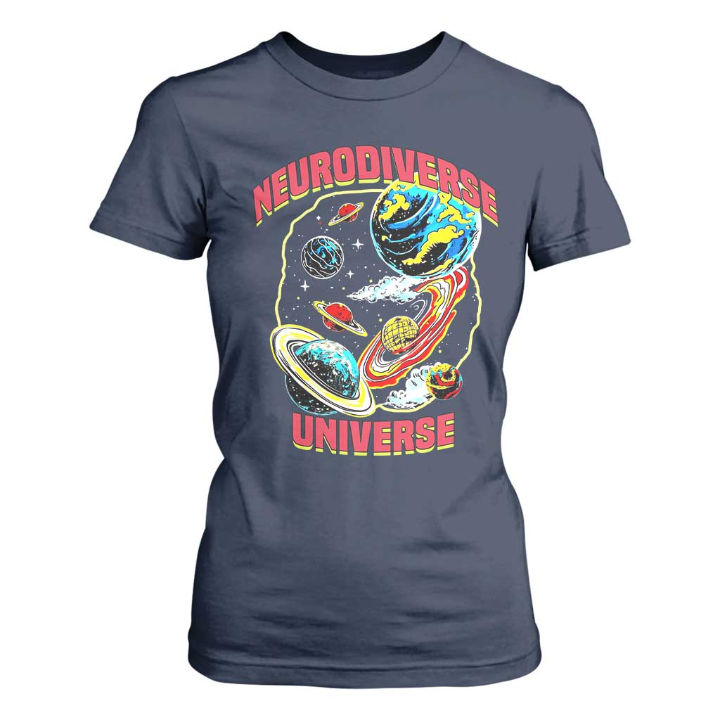 Neurodiverse Universe T Shirt For Women Neurodiversity Embrace ADHD Autism ASD TS02 Navy Print Your Wear