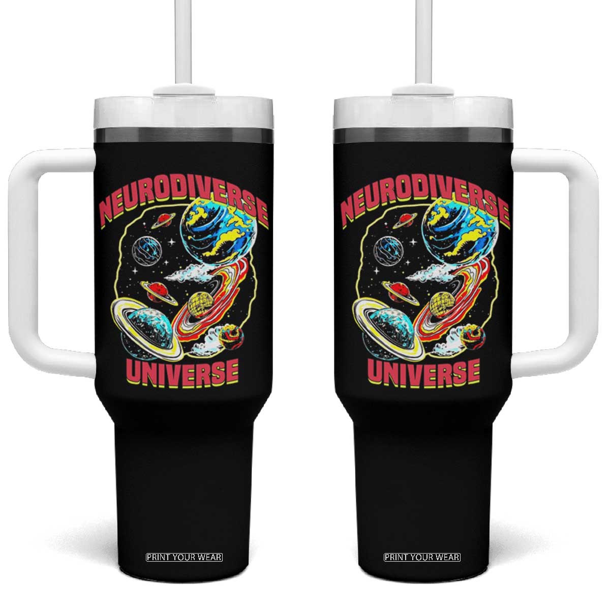 Neurodiverse Universe Tumbler With Handle Neurodiversity Embrace ADHD Autism ASD TS02 One Size: 40 oz Black Print Your Wear