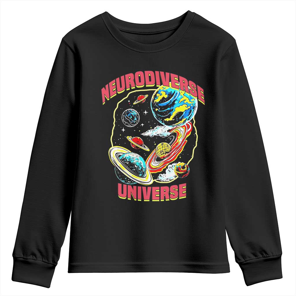 Neurodiverse Universe Youth Sweatshirt Neurodiversity Embrace ADHD Autism ASD TS02 Black Print Your Wear