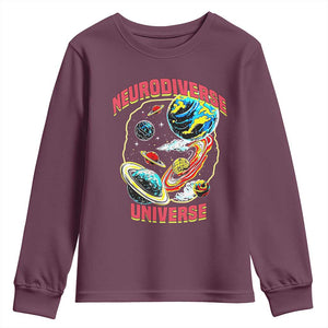 Neurodiverse Universe Youth Sweatshirt Neurodiversity Embrace ADHD Autism ASD TS02 Maroon Print Your Wear