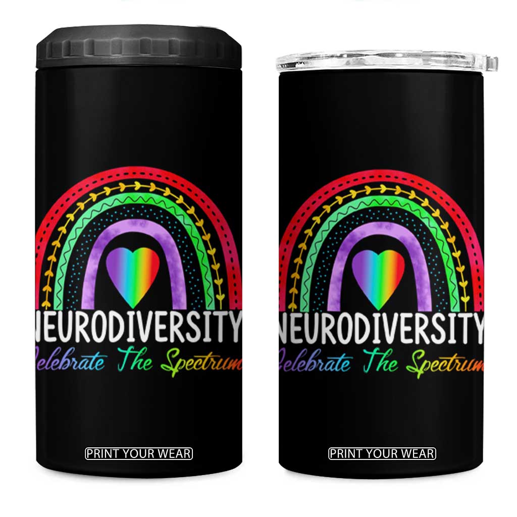 Neurodiversity 4 in 1 Can Cooler Tumbler Autism Spectrum ASD ADHD Rainbow Boho TS02 One Size: 16 oz Black Print Your Wear