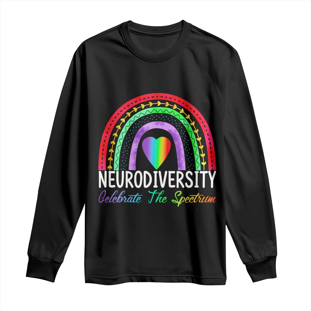 Neurodiversity Long Sleeve Shirt Autism Spectrum ASD ADHD Rainbow Boho TS02 Black Print Your Wear