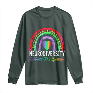 Neurodiversity Long Sleeve Shirt Autism Spectrum ASD ADHD Rainbow Boho TS02 Dark Forest Green Print Your Wear