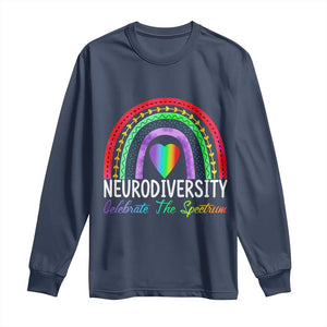 Neurodiversity Long Sleeve Shirt Autism Spectrum ASD ADHD Rainbow Boho TS02 Navy Print Your Wear