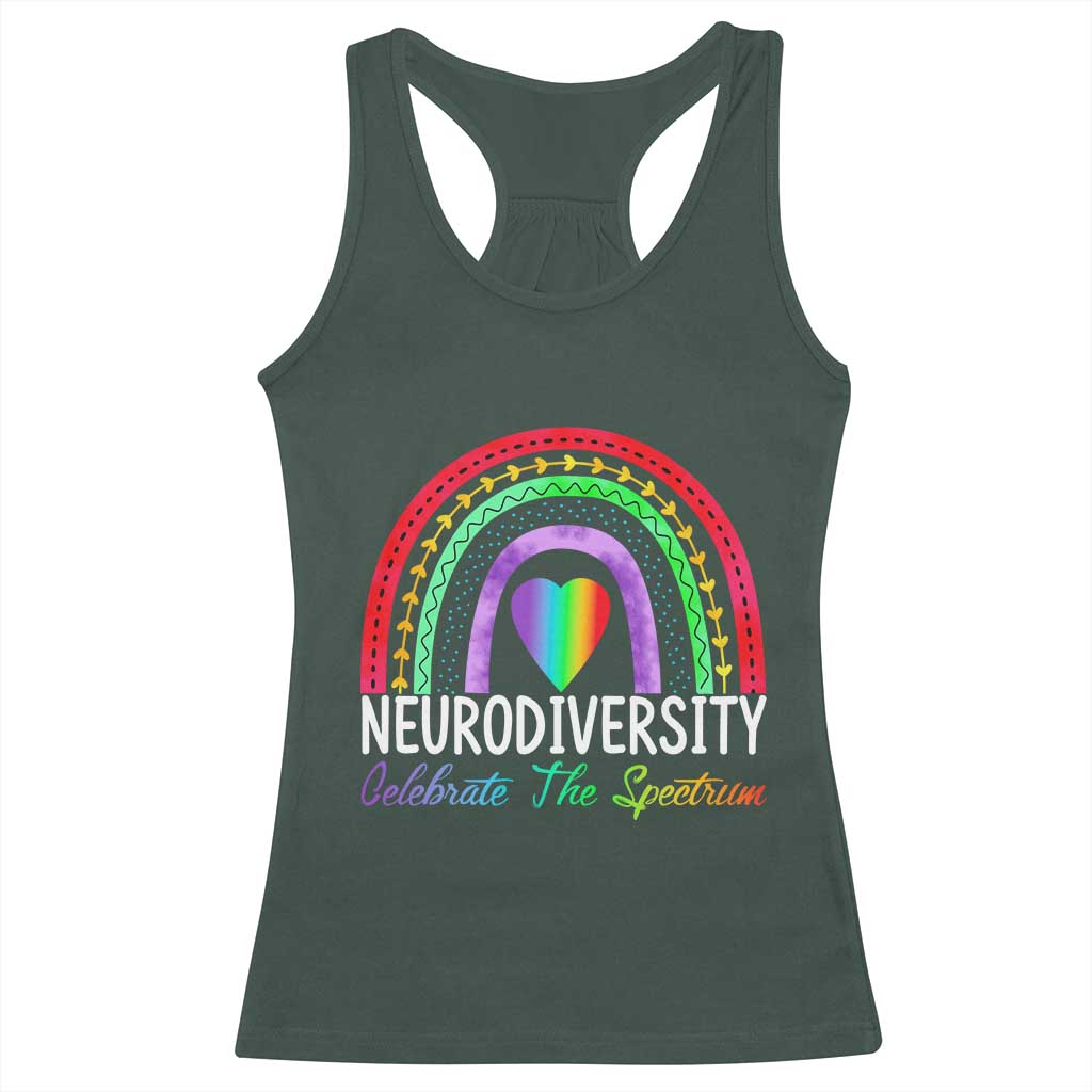 Neurodiversity Racerback Tank Top Autism Spectrum ASD ADHD Rainbow Boho TS02 Dark Forest Green Print Your Wear