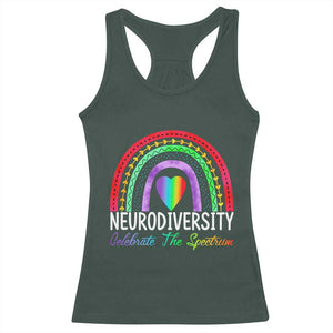 Neurodiversity Racerback Tank Top Autism Spectrum ASD ADHD Rainbow Boho TS02 Dark Forest Green Print Your Wear