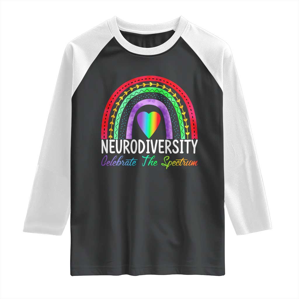 Neurodiversity Raglan Shirt Autism Spectrum ASD ADHD Rainbow Boho TS02 Black White Print Your Wear