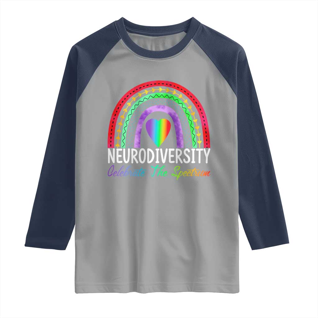 Neurodiversity Raglan Shirt Autism Spectrum ASD ADHD Rainbow Boho TS02 Sport Gray Navy Print Your Wear