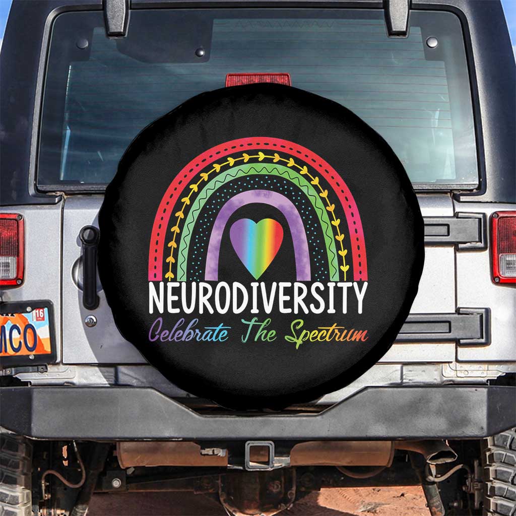 Neurodiversity Spare Tire Cover Autism Spectrum ASD ADHD Rainbow Boho TS02 No hole Black Print Your Wear