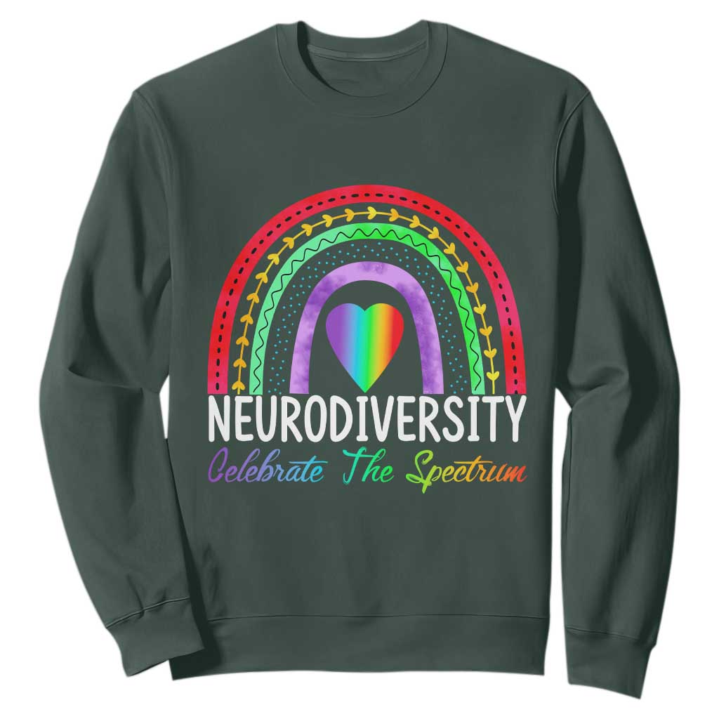 Neurodiversity Sweatshirt Autism Spectrum ASD ADHD Rainbow Boho TS02 Dark Forest Green Print Your Wear
