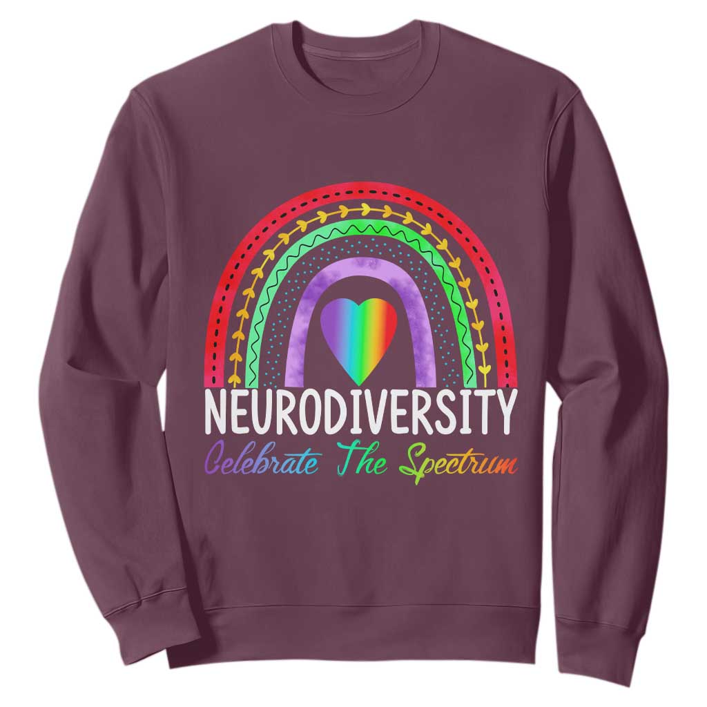 Neurodiversity Sweatshirt Autism Spectrum ASD ADHD Rainbow Boho TS02 Maroon Print Your Wear