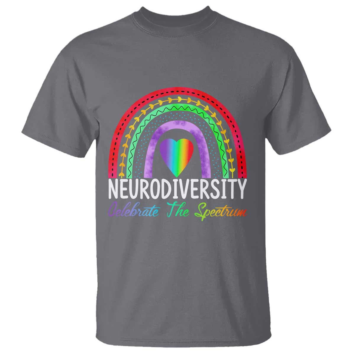 Neurodiversity T Shirt Autism Spectrum ASD ADHD Rainbow Boho TS02 Charcoal Print Your Wear