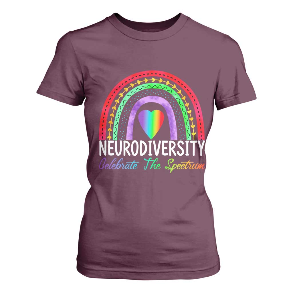 Neurodiversity T Shirt For Women Autism Spectrum ASD ADHD Rainbow Boho TS02 Maroon Print Your Wear