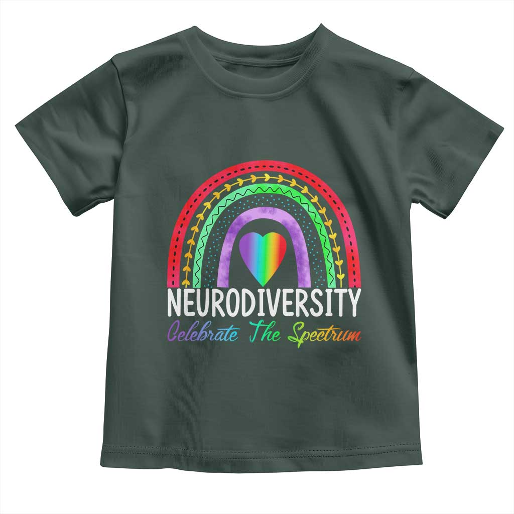 Neurodiversity Toddler T Shirt Autism Spectrum ASD ADHD Rainbow Boho TS02 Dark Forest Green Print Your Wear