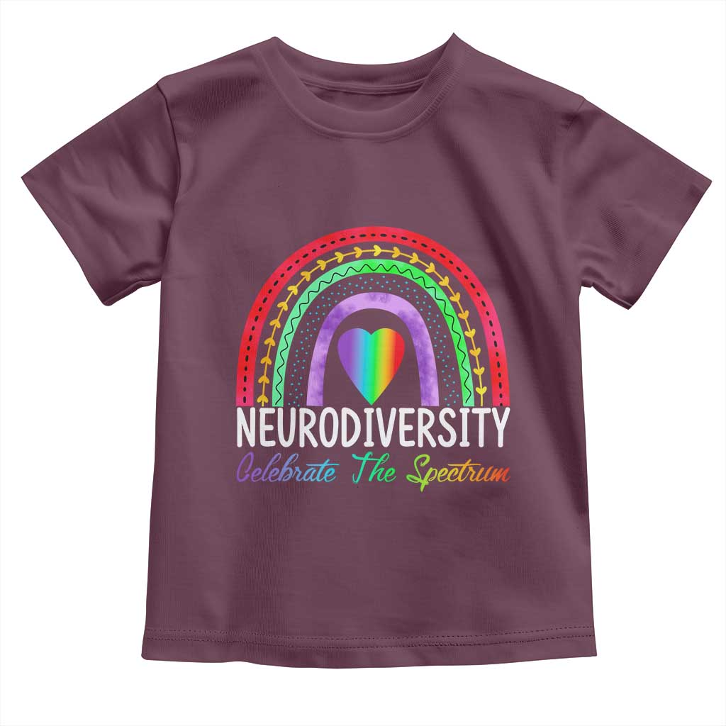 Neurodiversity Toddler T Shirt Autism Spectrum ASD ADHD Rainbow Boho TS02 Maroon Print Your Wear