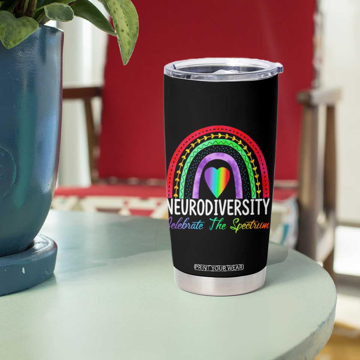 Neurodiversity Tumbler Cup Autism Spectrum ASD ADHD Rainbow Boho TS02 Print Your Wear