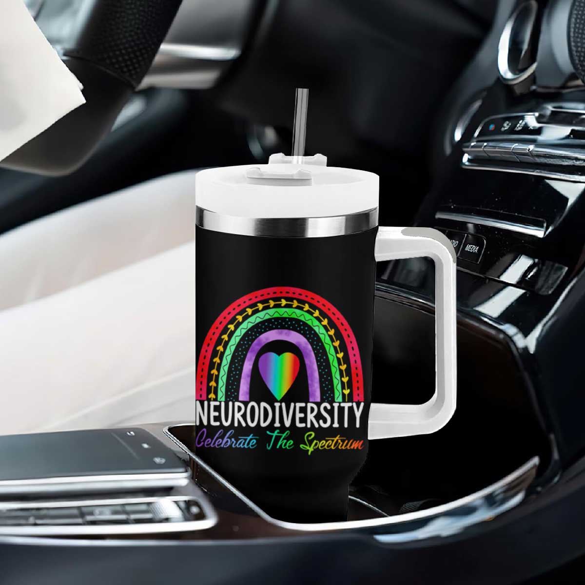 Neurodiversity Tumbler With Handle Autism Spectrum ASD ADHD Rainbow Boho TS02 Print Your Wear