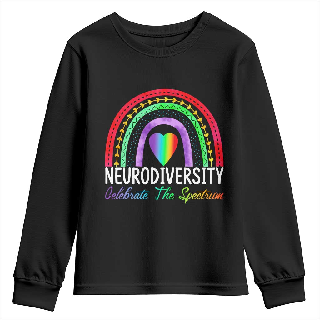 Neurodiversity Youth Sweatshirt Autism Spectrum ASD ADHD Rainbow Boho TS02 Black Print Your Wear