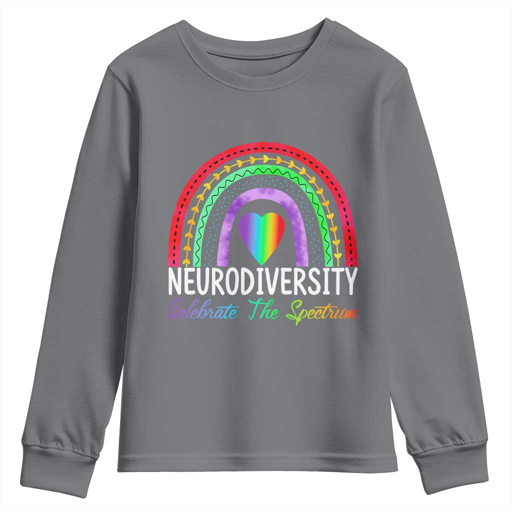 Neurodiversity Youth Sweatshirt Autism Spectrum ASD ADHD Rainbow Boho TS02 Charcoal Print Your Wear