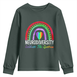 Neurodiversity Youth Sweatshirt Autism Spectrum ASD ADHD Rainbow Boho TS02 Dark Forest Green Print Your Wear