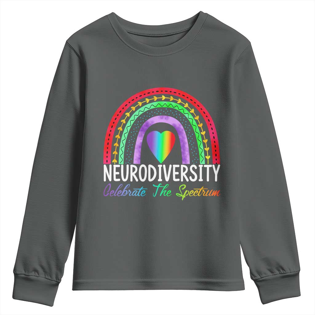 Neurodiversity Youth Sweatshirt Autism Spectrum ASD ADHD Rainbow Boho TS02 Dark Heather Print Your Wear