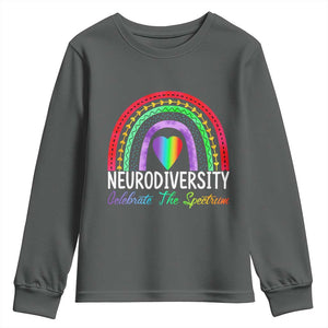 Neurodiversity Youth Sweatshirt Autism Spectrum ASD ADHD Rainbow Boho TS02 Dark Heather Print Your Wear