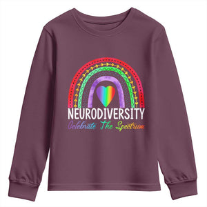 Neurodiversity Youth Sweatshirt Autism Spectrum ASD ADHD Rainbow Boho TS02 Maroon Print Your Wear