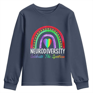 Neurodiversity Youth Sweatshirt Autism Spectrum ASD ADHD Rainbow Boho TS02 Navy Print Your Wear