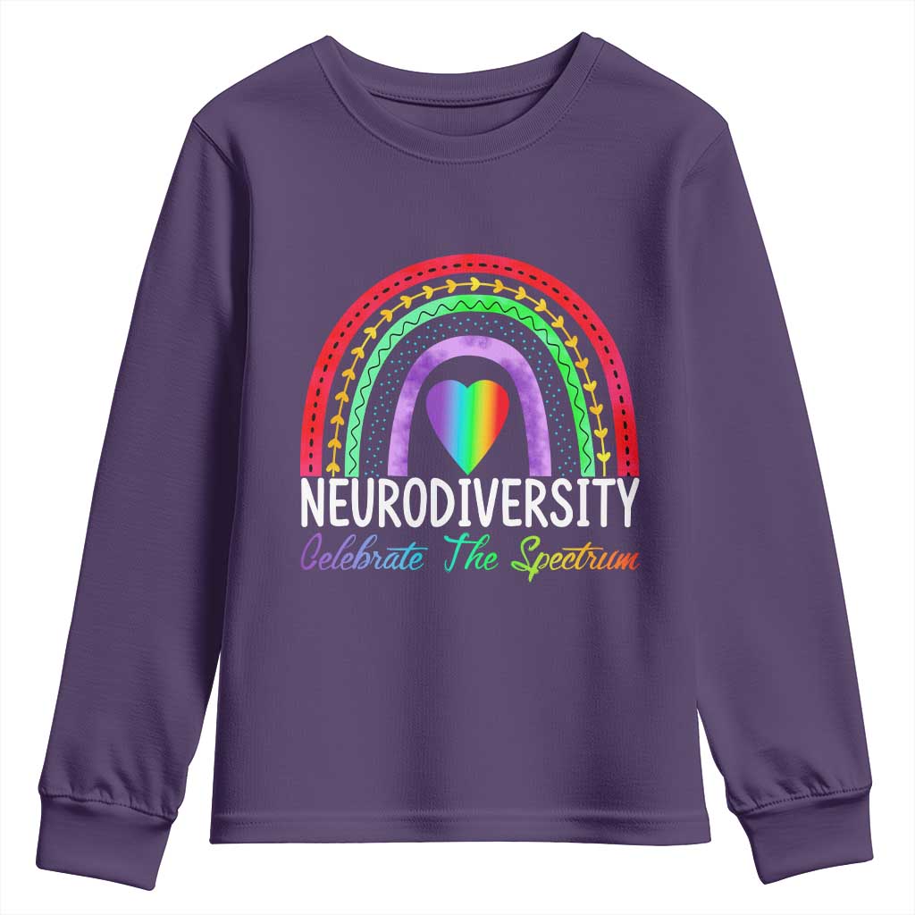 Neurodiversity Youth Sweatshirt Autism Spectrum ASD ADHD Rainbow Boho TS02 Purple Print Your Wear