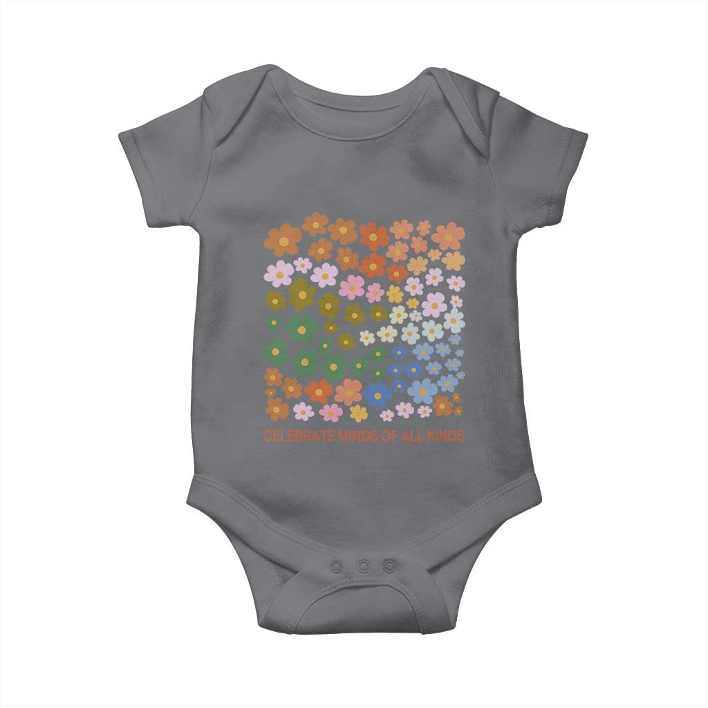 Neurodiversity Boho Floral Baby Onesie Celebrate Minds of All Kinds Autism ADHD ASD TS02 Charcoal Print Your Wear